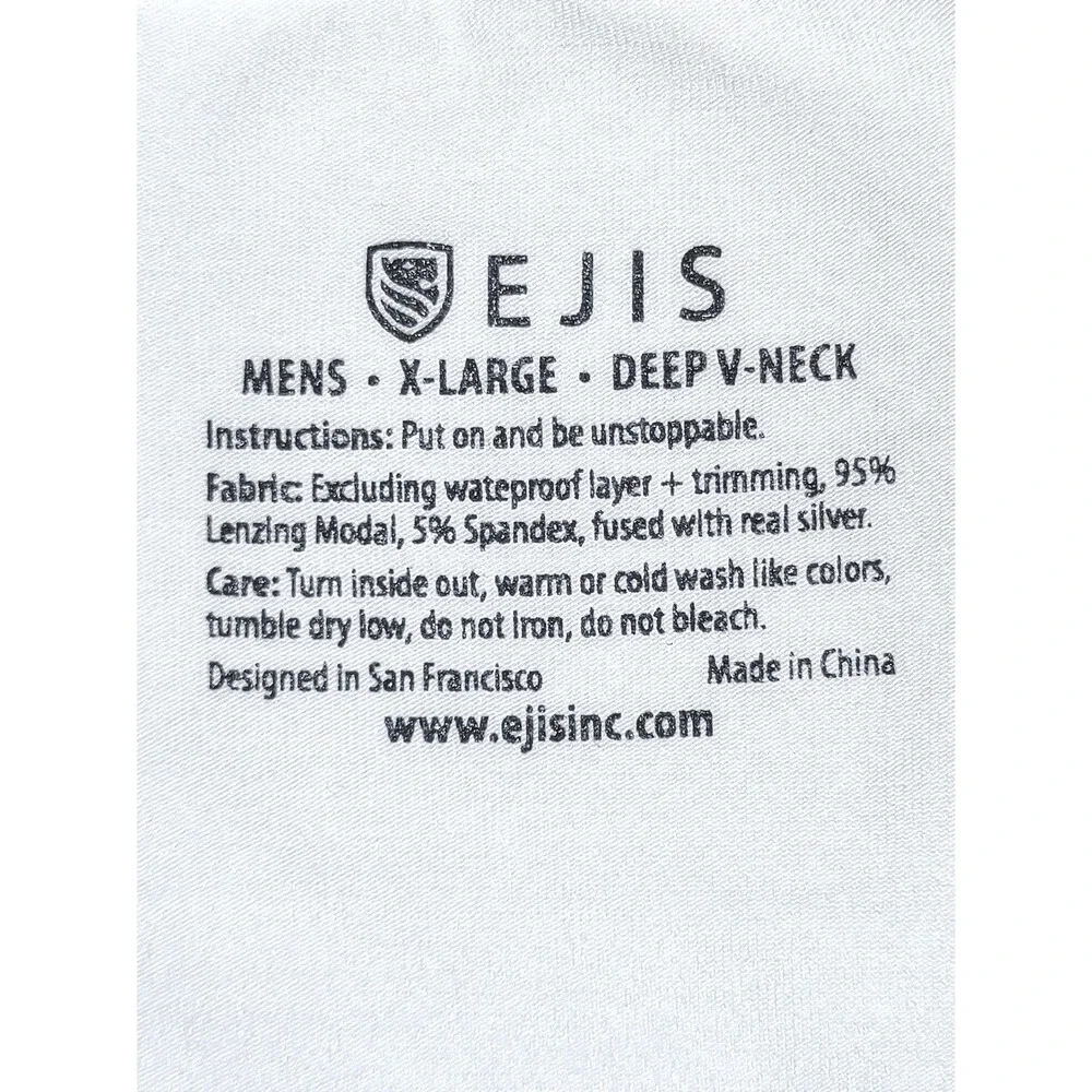 EJIS Mens XL Undershirt White Sweat Proof‎ Deep V-Neck Stain Protection - NWOT